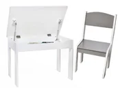 Zestawy mebli dla dzieci - STOLIK BIAŁY SIWY DREWNIANY Z POJEMNIKIEM KRZESEŁKO ZESTAW DLA DZIECI MEBLE - miniaturka - grafika 1