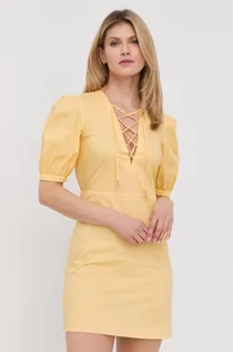 Sukienki - Patrizia Pepe sukienka bawełniana kolor żółty mini rozkloszowana - grafika 1