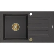 Zlewozmywaki - Mexen Pablo zlewozmywak granitowy 1-komorowy z ociekaczem 752 x 436 mm, czarny nakrapiany, syfon złoty - miniaturka - grafika 1