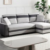 Sofy i kanapy - Kanapa narożna dwustronna rozkładana z jasnoszarej tkaniny i ekoskóry - GIANY II - miniaturka - grafika 1