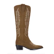 Kozaki damskie - Damskie kowbojki zamszowe z haftem wysokie - miniaturka - grafika 1