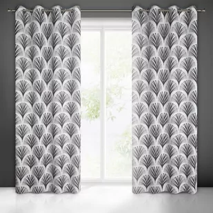 Zasłona mikrofibra EUROFIRANY wzór wachlarzy czarno biała KARIN - Zasłony - miniaturka - grafika 1