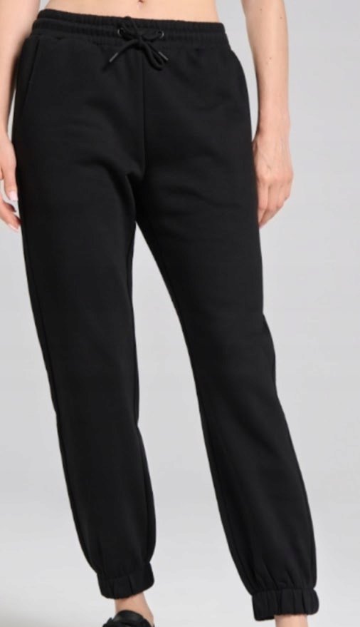 SPODNIE dresowe z mankietami damskie JOGGERY czarne modne S