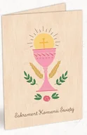 Albumy inne - Karnet drewniany C6 Komunia kielich róż + koperta - miniaturka - grafika 1