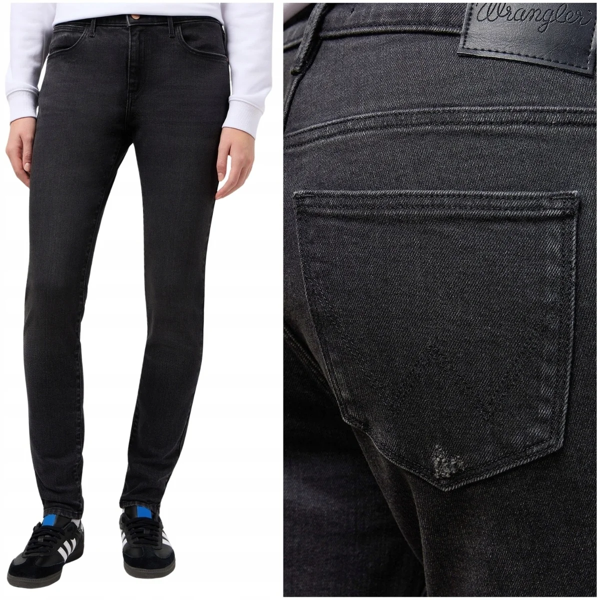 Wrangler Skinny Black czarne damskie spodnie jeansowe rurki W25 L30