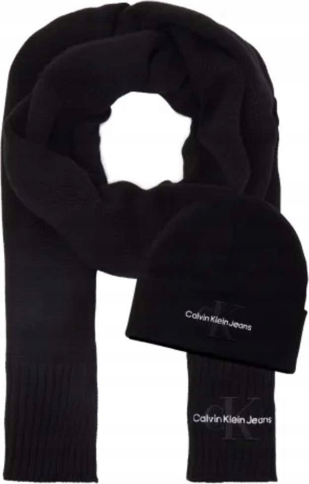 CALVIN KLEIN CZAPKA SZALIK ZESTAW ZIMOWY GIFTBOX CIEPŁY CZARNY UNIWERSALNY