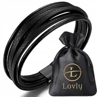 Bransolety męskie - Czarna Skórzana Bransoletka Męska Stal Nierdzewna Elegancka Na Prezent - miniaturka - grafika 1