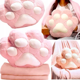 DUŻA MIĘKKA PLUSZOWA PODUSZKA KOCIA ŁAPKA Z KOCEM 3w1 OGRZEWACZ DO RĄK 40CM - Koce i narzuty dla dzieci - miniaturka - grafika 1