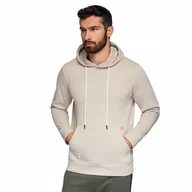 Bluzy męskie - Męska bluza dresowa BASIC kangurka z kapturem - jasnobeżowa V1 B1674 XXL - miniaturka - grafika 1