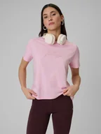 Koszulki i topy damskie - 4F T-shirt boxy z nadrukiem damski - różowy XS - miniaturka - grafika 1