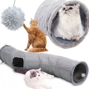 TUNEL DLA KOTA Z PIŁKĄ DUŻY SZARY 117 CM ZABAWKA - Zabawki dla kotów - miniaturka - grafika 1