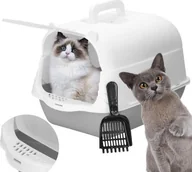 Kuwety dla kotów - Springos Kuweta zamknięta dla kota z łopatką 49x36x35 cm szaro-biała UNIWERSALNY - miniaturka - grafika 1
