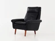 Fotele - Fotel skórzany czarny, duński design, lata 70, produkcja: Dania - miniaturka - grafika 1
