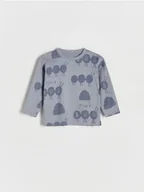 Bluzki dla niemowląt - Reserved - Bawełniany longsleeve z nadrukiem - jasnoniebieski - miniaturka - grafika 1