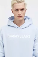 Bluzy męskie - Tommy Jeans bluza bawełniana męska kolor niebieski z kapturem z nadrukiem - miniaturka - grafika 1
