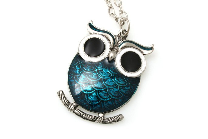 Długi Wisiorek Naszyjnik Sowa Niebieska