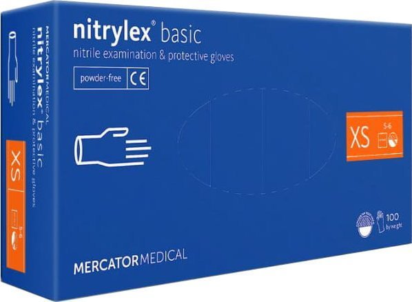 Mercator Rękawice Nitrylowe 100 sztuk / Niebieskie / Nitrylex Basic Dark Blue XS 5-6