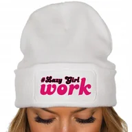 Czapki dla dzieci - CZAPKA Jesienna BAWEŁNIANA ZIMOWA Ciepła BIAŁA BEANIE #LAZY GIRL WORK - miniaturka - grafika 1