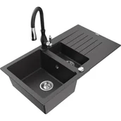 Zlewozmywaki z baterią - Mexen Matias zlewozmywak granitowy 1,5-komorowy z ociekaczem i baterią kuchenną Savita, czarny nakrapiany - miniaturka - grafika 1