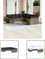 Sofy ogrodowe - The Living Store 11-częściowa sofa ogrodowa z poduszkami z szarego polirattanu - miniaturka - grafika 1