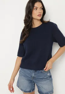 Granatowy Sweter z Wełną i Krótkim Rękawem Turosa - Swetry damskie - miniaturka - grafika 1