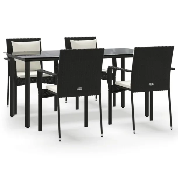 Zestaw Ogrodowy z Rattanu PE Czarny, Stół 160x80x74 cm, Krzesła 59x53,5x