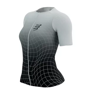COMPRESSPORT Triathlonowa koszulka kompresyjna damska TRI POSTURAL AERO SS TOP black/white print - Koszulki sportowe damskie - miniaturka - grafika 1