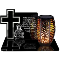 Lampiony i znicze - ZNICZ SOLARNY LED WIECZNY PODSTAWKA NA CMENTARZ GRÓB Krzyż EFEKT PŁOMIENIA - miniaturka - grafika 1