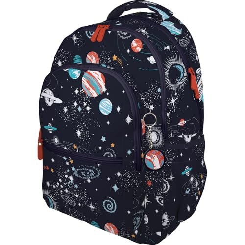Grafoplás - Plecak szkolny z trzema przegrodami, 33 x 46 x 22,5 cm, 30 litrów, wyściełana powierzchnia na laptopa, model pokoju, kosmos, buty i boby pop up design, idealny do przyborów szkolnych