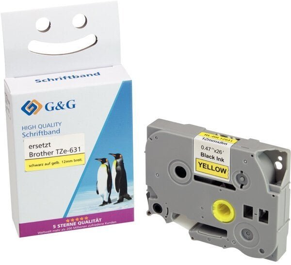 G&G Schriftband 12mm x 8m sw-gb Komp. m. Brother TZe-631