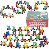 Kolejki i akcesoria - Nobo Kids, Drewniany Pociąg Kolejka Alfabet 26 Wagony Literki - miniaturka - grafika 1