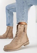 Botki damskie - Beżowe Botki z Ozdobnym Sznurowaniem Nirella - miniaturka - grafika 1