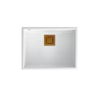 QUADRON Zlewozmywak granitowy jednokomorowy podwieszany 55 42 22,5 cm DAVID 50 biały metalik z miedzianym odpływem - Zlewozmywaki - miniaturka - grafika 1
