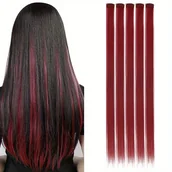 Pozostałe akcesoria fryzjerskie - TEMU 5 szt. Bordowych Przedłużeń do Włosów na Klipsy, 20" Długie Proste Syntetyczne Włosy dla Kobiet - Idealne na Halloween, Cosplay, Modne Imprezy i - miniaturka - grafika 1