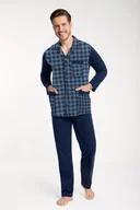 Piżamy damskie - Piżama męska LUNA rozpinana granatowa w niebieską kratkę Rozmiar: L - miniaturka - grafika 1