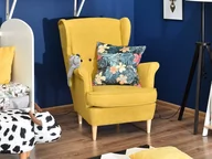 Fotele - Stylowy Fotel Wypoczynkowy Do Salonu Malmo Żółta Tkanina Nogi Buk - miniaturka - grafika 1
