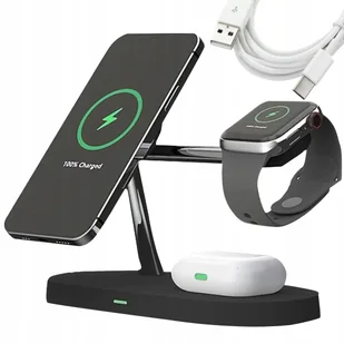 Ładowarka indukcyjna do IPHONE 11 12 13 14 15 APPLE WATCH magsafe 5w1 15W ZHX-WA27 CZARNA - Ładowarki do telefonów - miniaturka - grafika 1