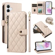 Portfele - Kompatybilny z etui z portfelem Samsung Galaxy A35 5G z paskami, skórzanym pokrowcem na telefon w kształcie rombu Beżowy - miniaturka - grafika 1