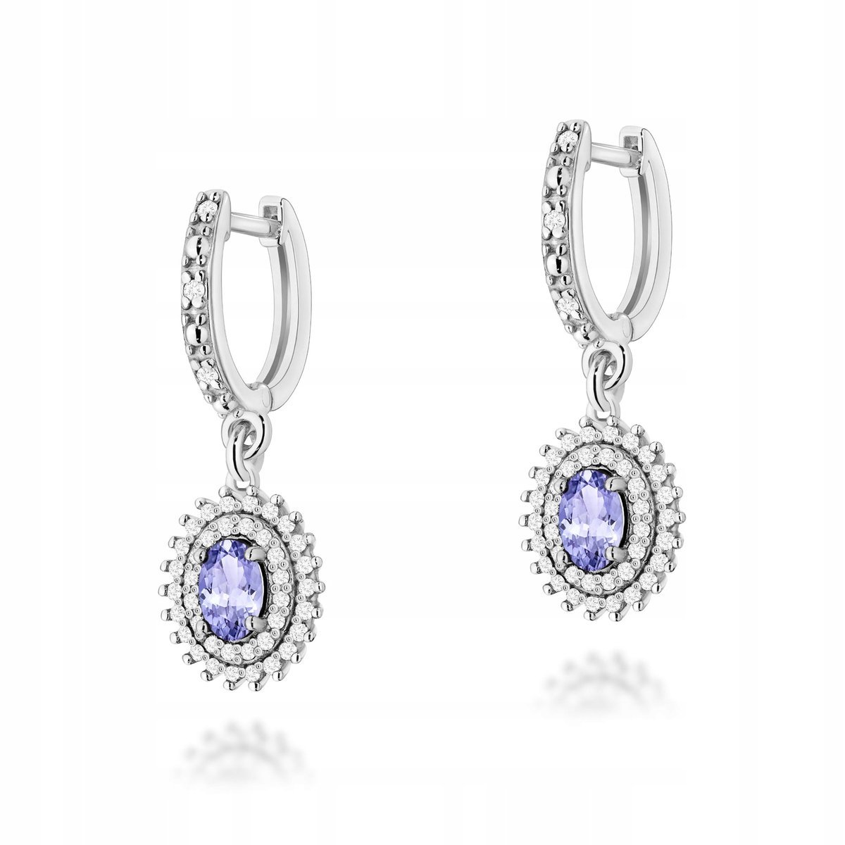 Kolczyki złote 585 białe złoto 14kt z tanzanitem i brylantami diamenty 3.7g