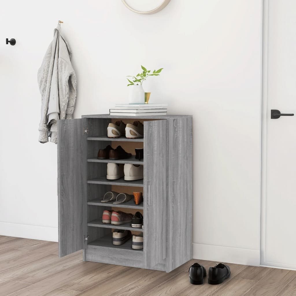 vidaXL Szafka na buty Szara Sonoma 60x35x92 cm Materiał drewnopochodny - Stojak na buty - Półki na buty - Przechowywanie butów - Szafka na buty