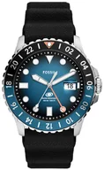 Zegarki męskie - Zegarek Fossil FS6049 BLUE GMT Black Silicone Strap 46mm - miniaturka - grafika 1
