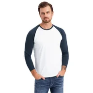 Koszulki męskie - Męski modny bawełniany longsleeve biało-granatowy Ombre OM-LSCL-0105 V1 XL - miniaturka - grafika 1