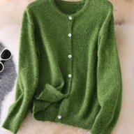 Swetry damskie - TEMU Elegancki damski kardigan z długim rękawem - Miękki zielony sweter zapinany na guziki, luźny krój, idealny na biuro i imprezę, na jesień/zimę, - miniaturka - grafika 1