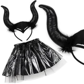 Dodatki do strojów karnawałowych - Strój Czarny Maleficent Diabolina Demon opaska spódniczka - miniaturka - grafika 1