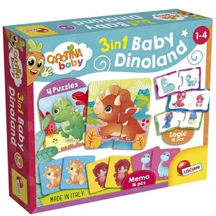 Lisciani, Carotina baby, Dinoland, 3in1, 92529 - Gry planszowe - miniaturka - grafika 1