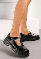 Półbuty damskie - Czarne Półbuty z Ekoskóry na Płaskim Obcasie ze Sprzączką Frisena - miniaturka - grafika 1