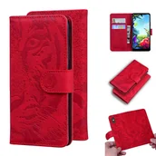 Portfele - Do LG K40S Tiger Embossing Pattern Poziome skórzane etui z klapką z uchwytem i miejscami na karty oraz portfelem Czerwony - miniaturka - grafika 1