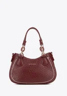 Torebki damskie - Torebka bagietka z imitacji skóry z kontrastowym przeszyciem bordowa - miniaturka - grafika 1