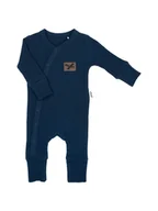 Pajacyki dla niemowląt - Chłopięcy pajac bawełniany prążek granatowy Nicol - miniaturka - grafika 1