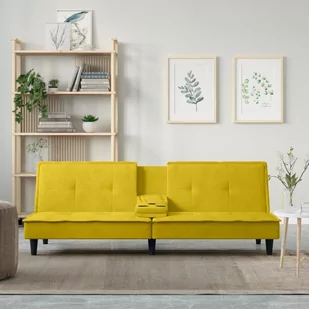 Rozkładana kanapa z uchwytami na napoje, żółta, aksamit Lumarko! - Sofy i kanapy - miniaturka - grafika 1